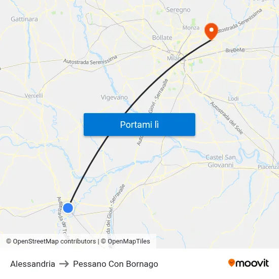 Alessandria to Pessano Con Bornago map