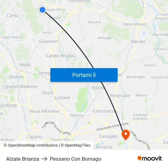 Alzate Brianza to Pessano Con Bornago map