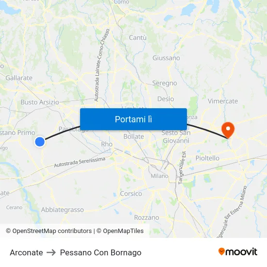 Arconate to Pessano Con Bornago map