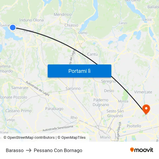 Barasso to Pessano Con Bornago map