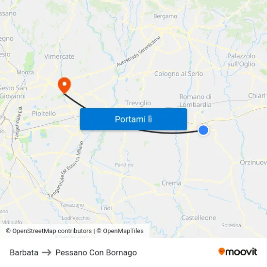 Barbata to Pessano Con Bornago map