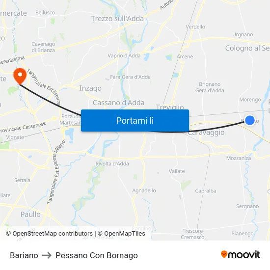 Bariano to Pessano Con Bornago map