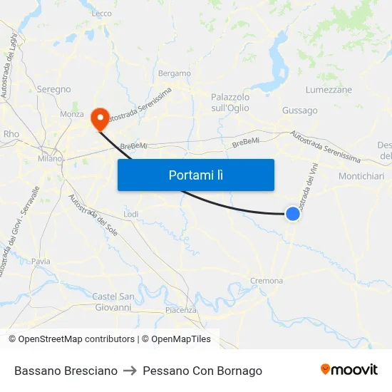 Bassano Bresciano to Pessano Con Bornago map
