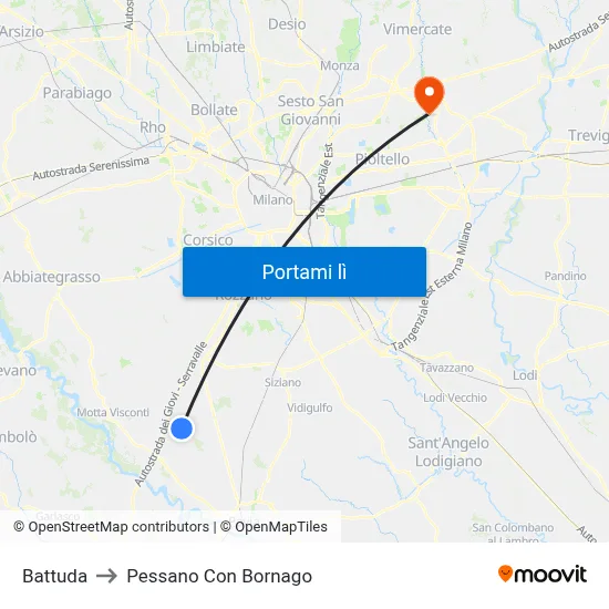 Battuda to Pessano Con Bornago map