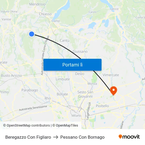 Beregazzo Con Figliaro to Pessano Con Bornago map