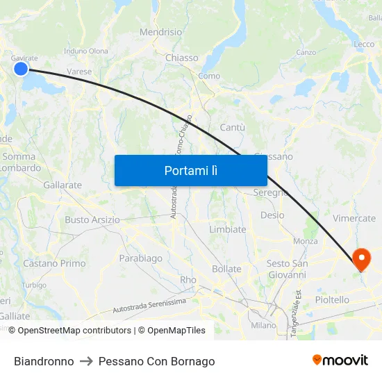 Biandronno to Pessano Con Bornago map