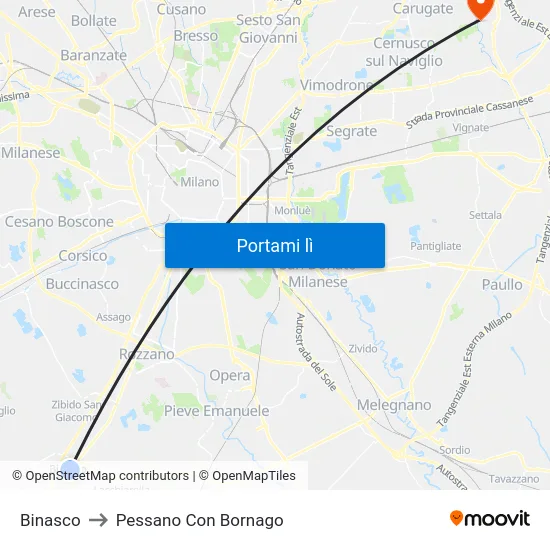 Binasco to Pessano Con Bornago map