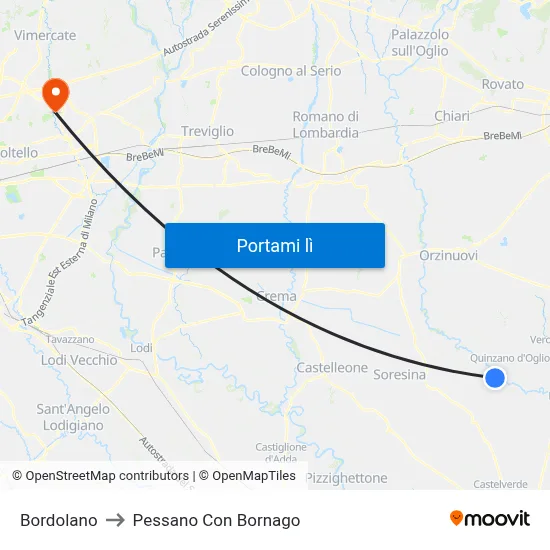 Bordolano to Pessano Con Bornago map