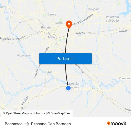 Bosnasco to Pessano Con Bornago map
