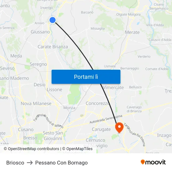 Briosco to Pessano Con Bornago map