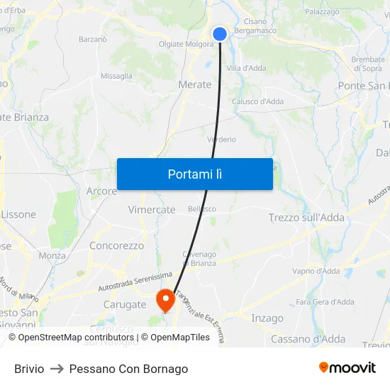 Brivio to Pessano Con Bornago map