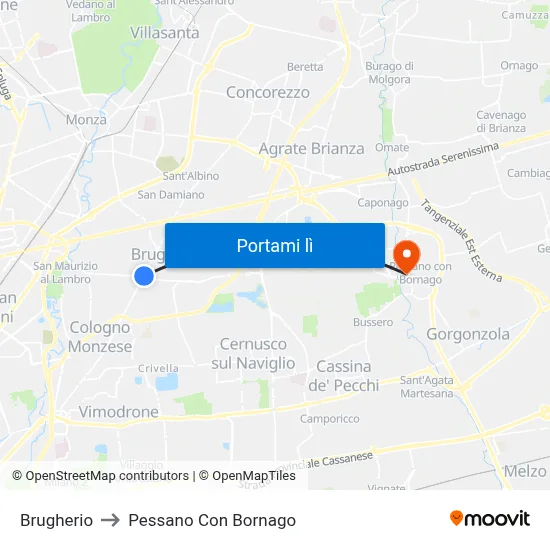 Brugherio to Pessano Con Bornago map
