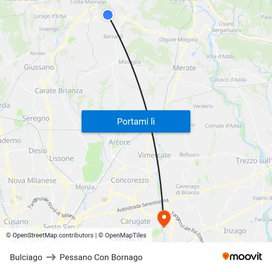 Bulciago to Pessano Con Bornago map