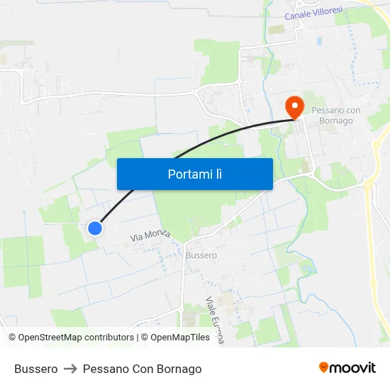 Bussero to Pessano Con Bornago map