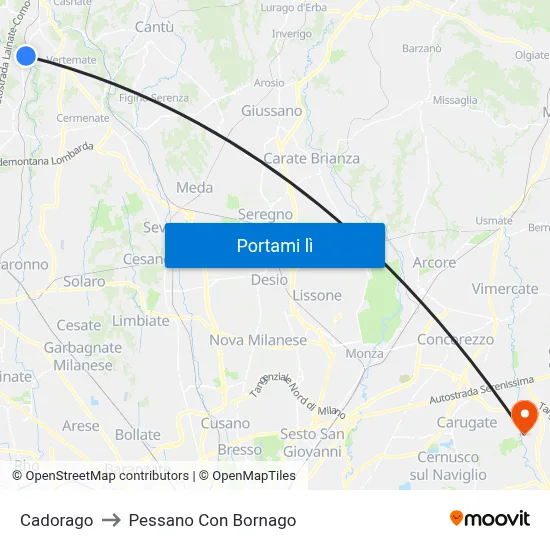 Cadorago to Pessano Con Bornago map