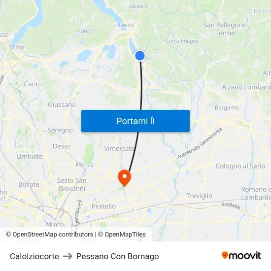 Calolziocorte to Pessano Con Bornago map