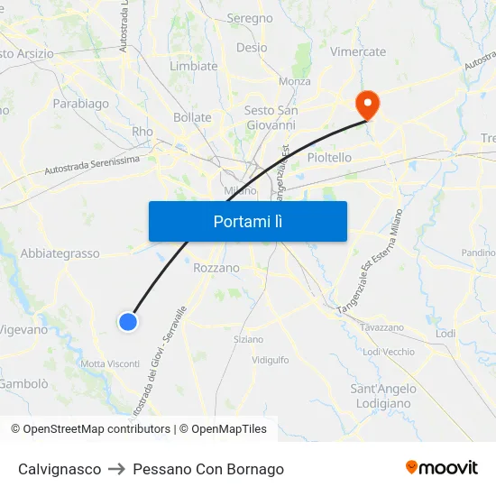 Calvignasco to Pessano Con Bornago map