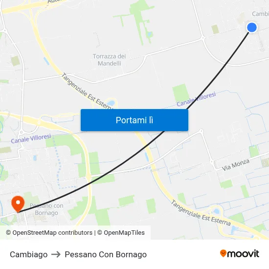 Cambiago to Pessano Con Bornago map