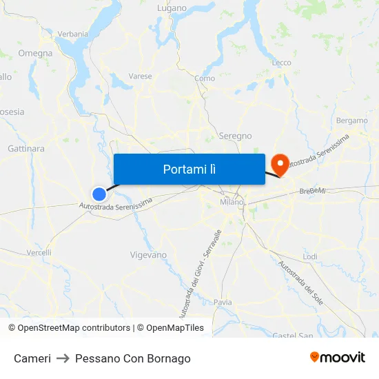 Cameri to Pessano Con Bornago map