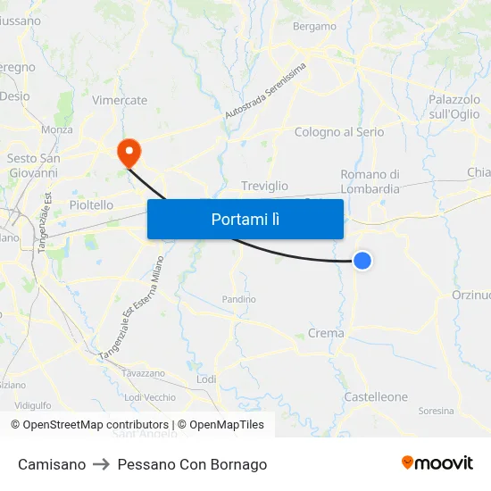 Camisano to Pessano Con Bornago map