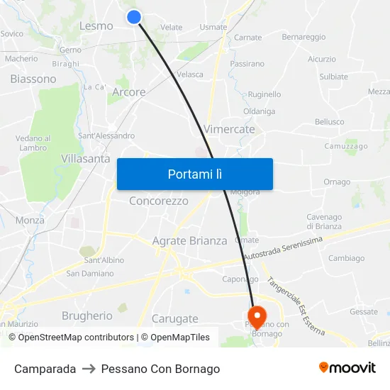 Camparada to Pessano Con Bornago map