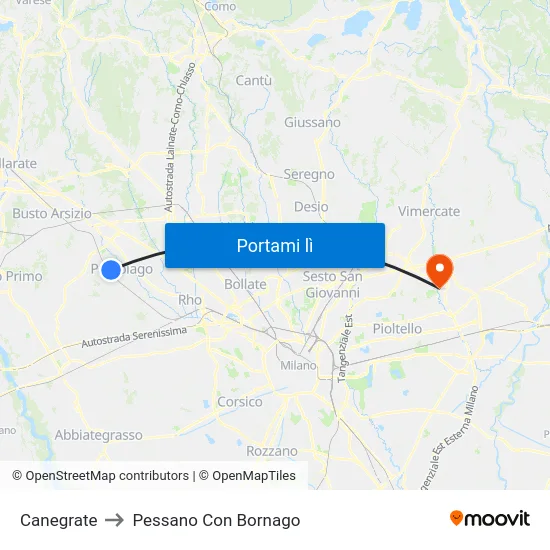 Canegrate to Pessano Con Bornago map