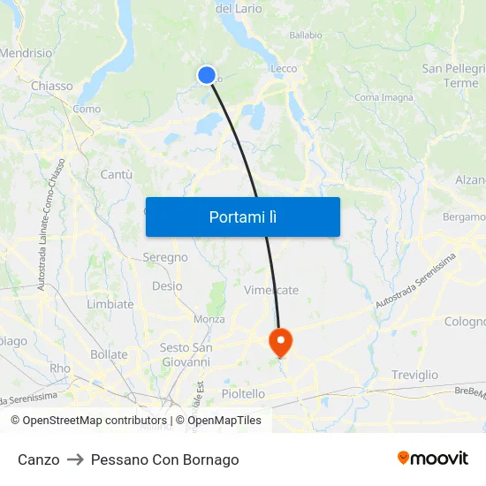 Canzo to Pessano Con Bornago map