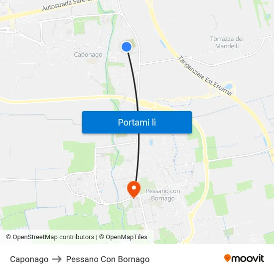 Caponago to Pessano Con Bornago map