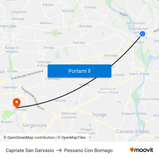 Capriate San Gervasio to Pessano Con Bornago map