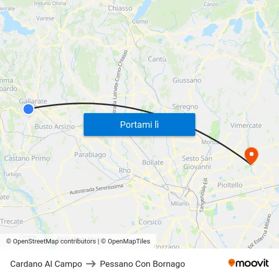 Cardano Al Campo to Pessano Con Bornago map