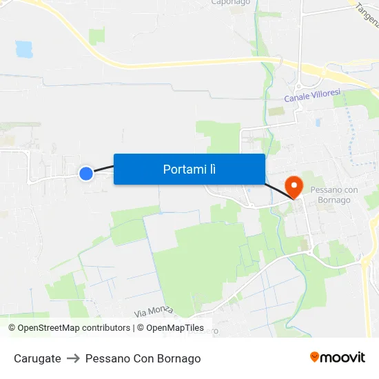 Carugate to Pessano Con Bornago map