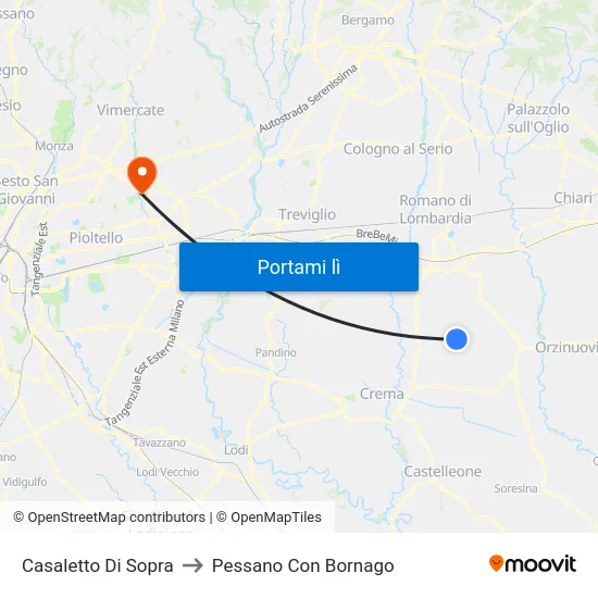 Casaletto Di Sopra to Pessano Con Bornago map