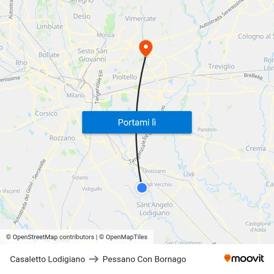 Casaletto Lodigiano to Pessano Con Bornago map