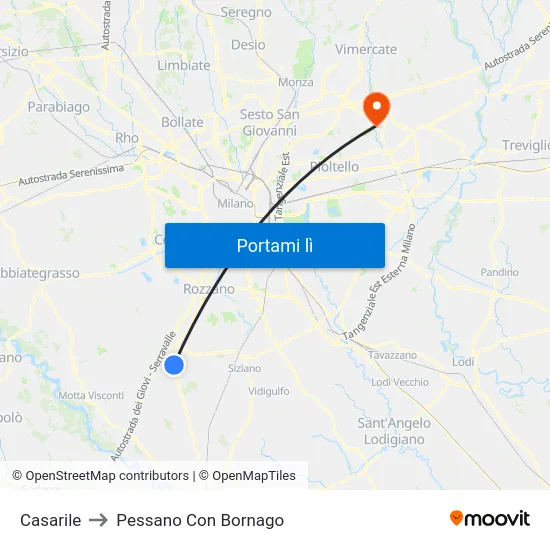 Casarile to Pessano Con Bornago map