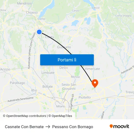 Casnate Con Bernate to Pessano Con Bornago map