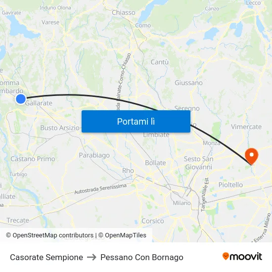 Casorate Sempione to Pessano Con Bornago map