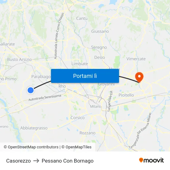 Casorezzo to Pessano Con Bornago map