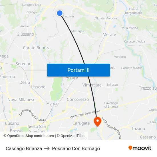 Cassago Brianza to Pessano Con Bornago map
