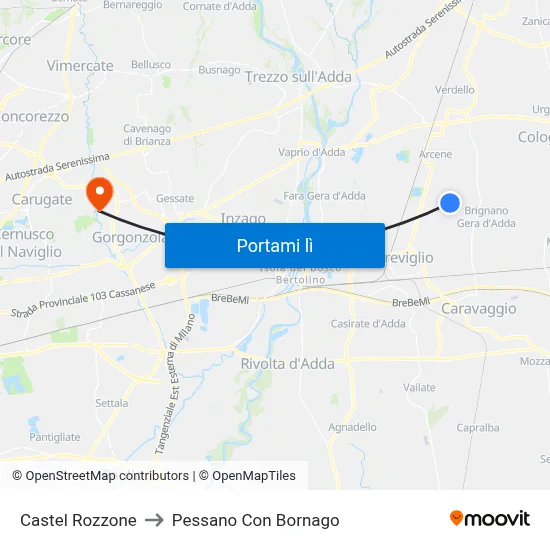 Castel Rozzone to Pessano Con Bornago map