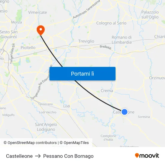 Castelleone to Pessano Con Bornago map