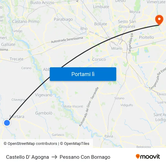 Castello D' Agogna to Pessano Con Bornago map