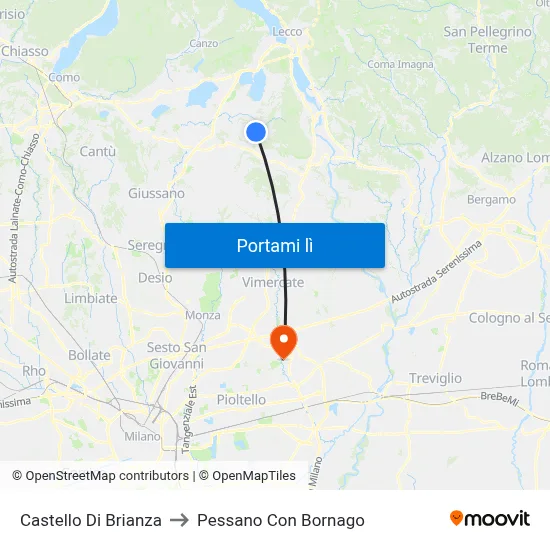 Castello Di Brianza to Pessano Con Bornago map