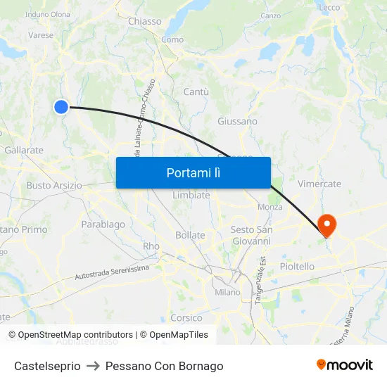 Castelseprio to Pessano Con Bornago map
