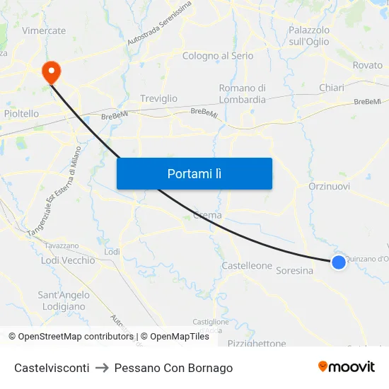 Castelvisconti to Pessano Con Bornago map