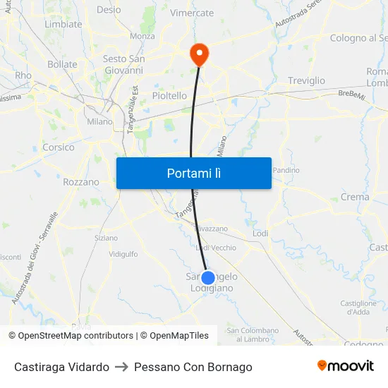 Castiraga Vidardo to Pessano Con Bornago map