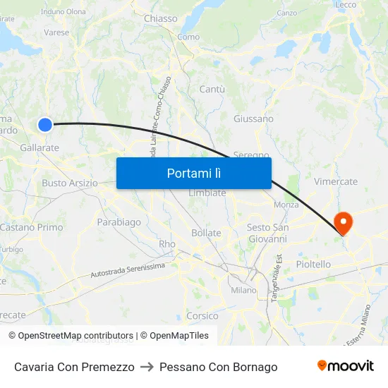 Cavaria Con Premezzo to Pessano Con Bornago map