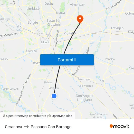 Ceranova to Pessano Con Bornago map