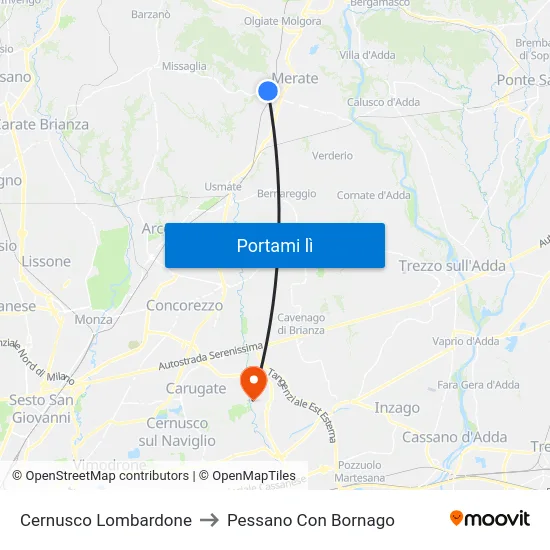 Cernusco Lombardone to Pessano Con Bornago map
