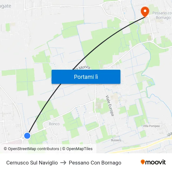 Cernusco Sul Naviglio to Pessano Con Bornago map