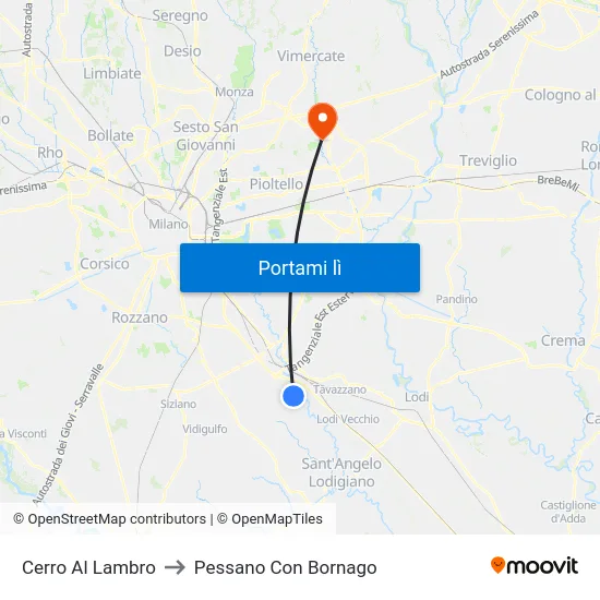 Cerro Al Lambro to Pessano Con Bornago map